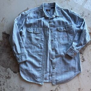 Route 66 Work Wear Light Blue and White Striped Button-Up Shirt 100% Cotton